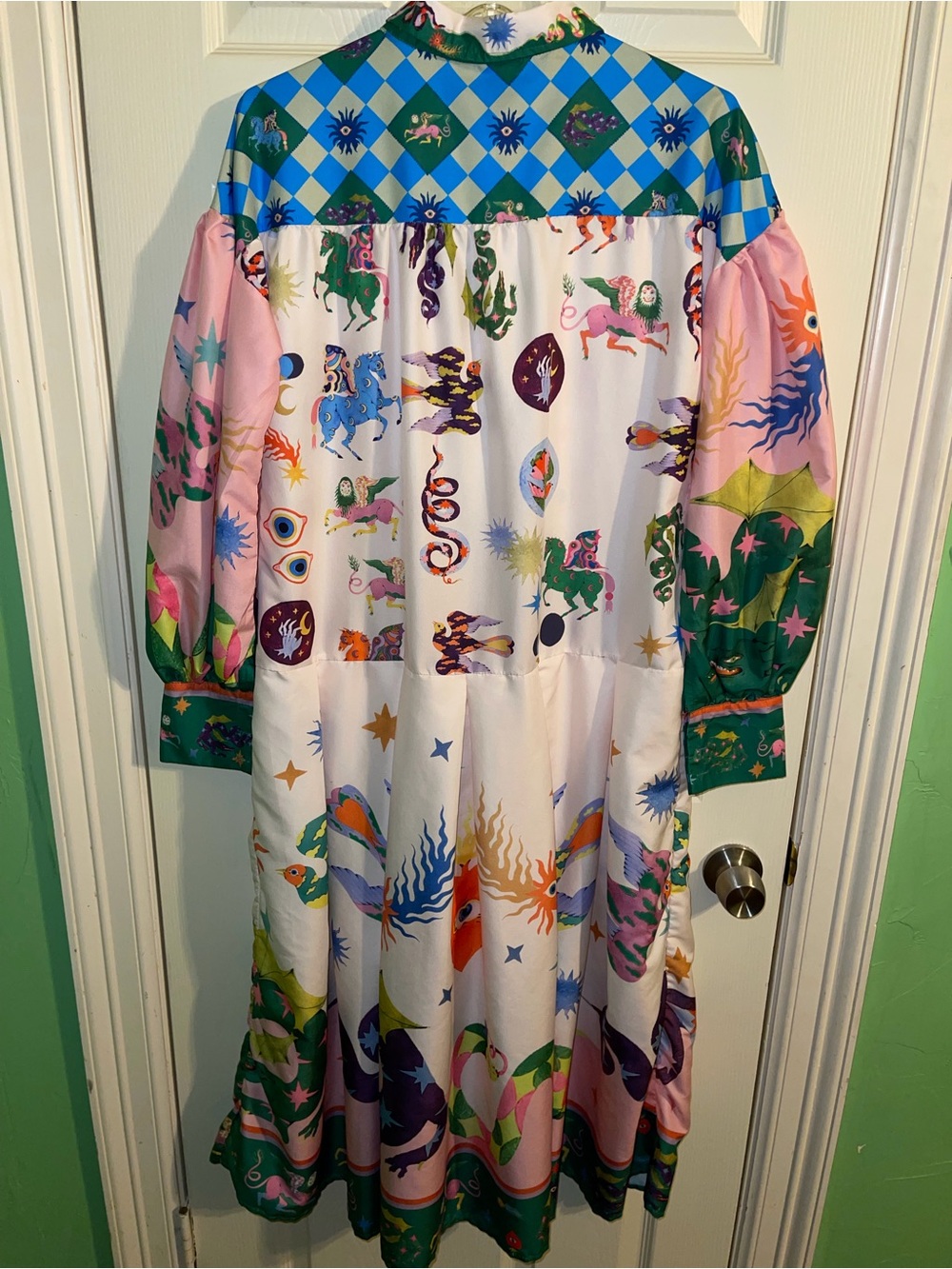 Multicolor Fantasy Print Long Sleeve Dress - Large - Picture 8 of 16